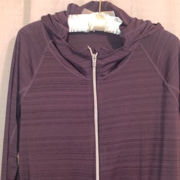 ATHLETA M Purple Heathered Full Zip Athletic Hooded Jacket with Pockets - Picture 3 of 13